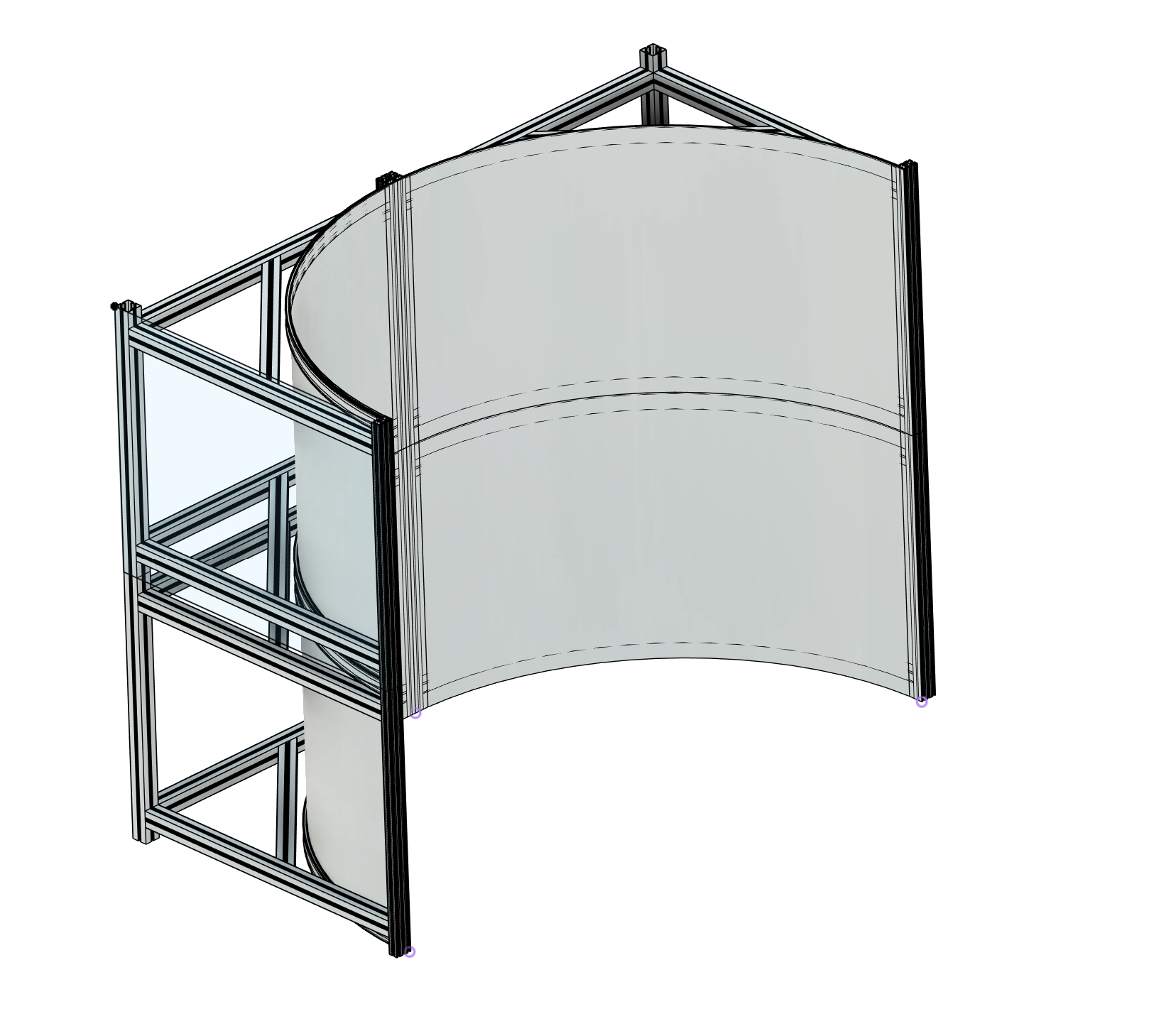 CAD model of a curved feature wall and supporting frame